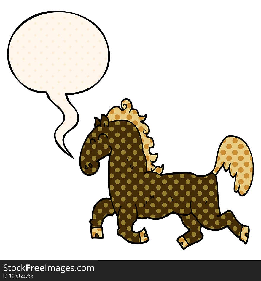 cartoon stallion and speech bubble in comic book style