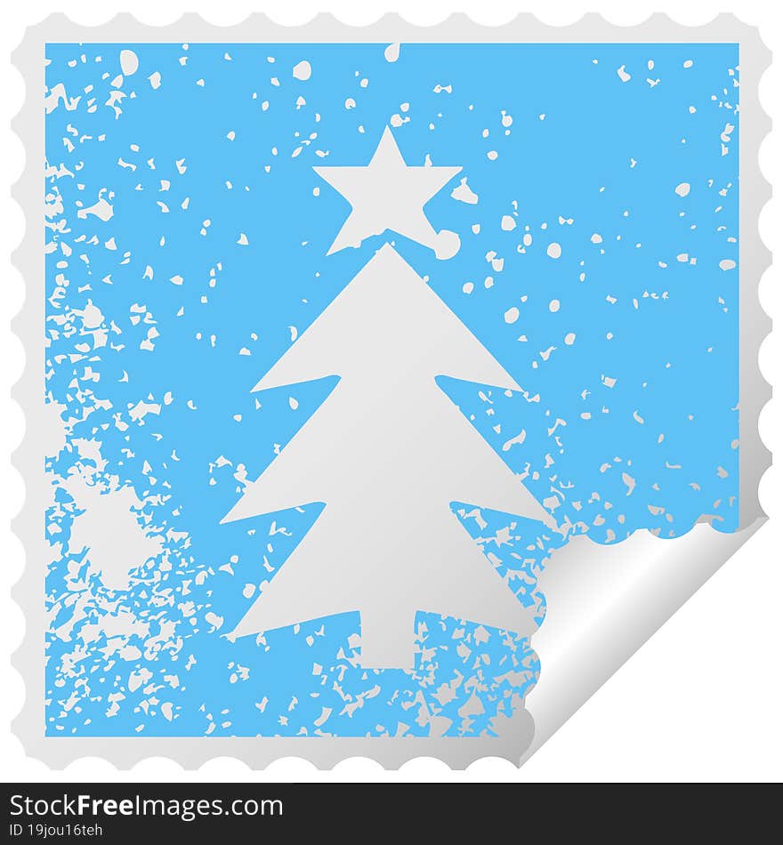 distressed square peeling sticker symbol of a christmas tree