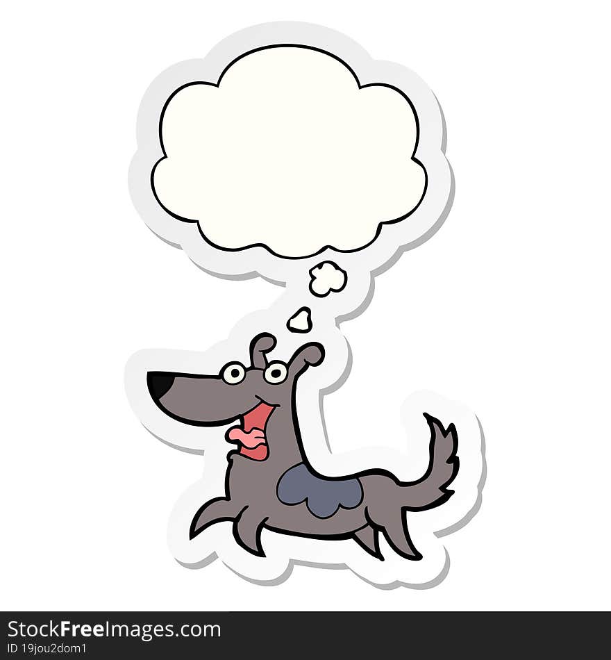 happy dog cartoon and thought bubble as a printed sticker