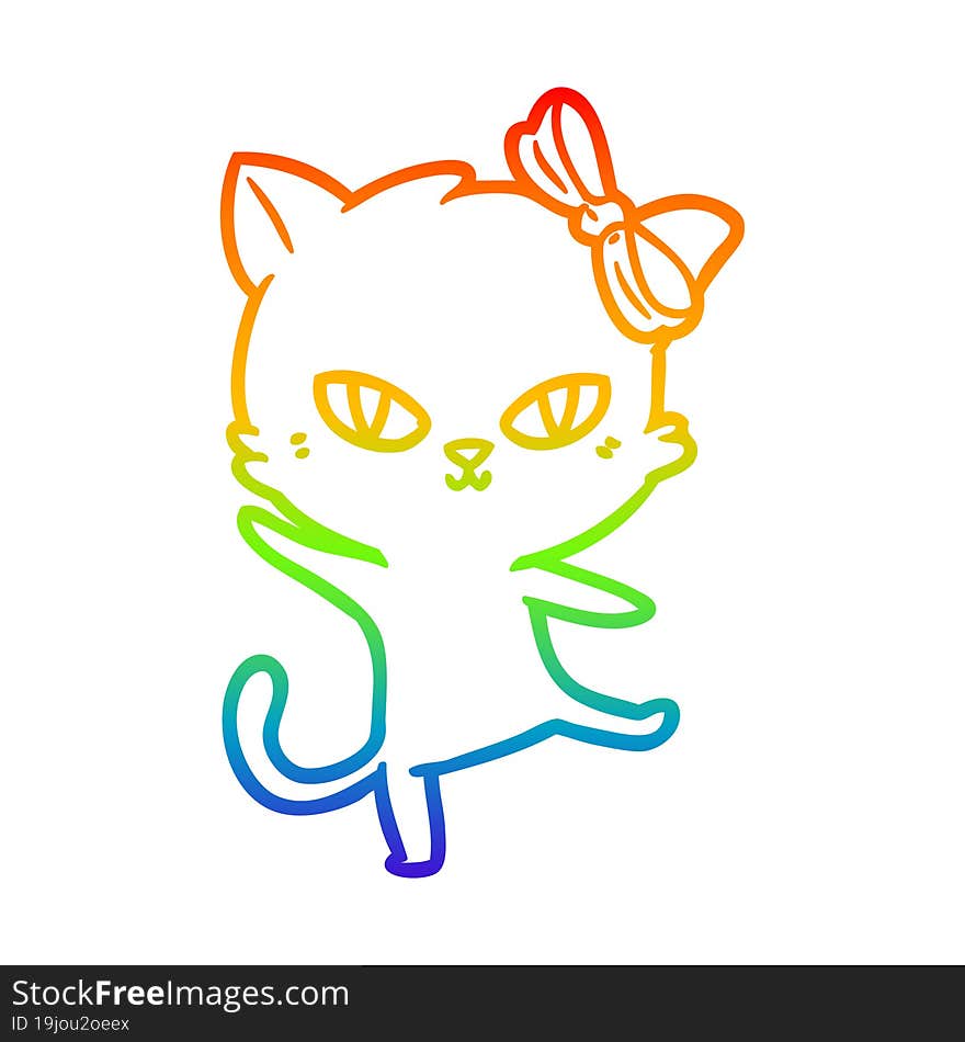 rainbow gradient line drawing of a cute cartoon cat