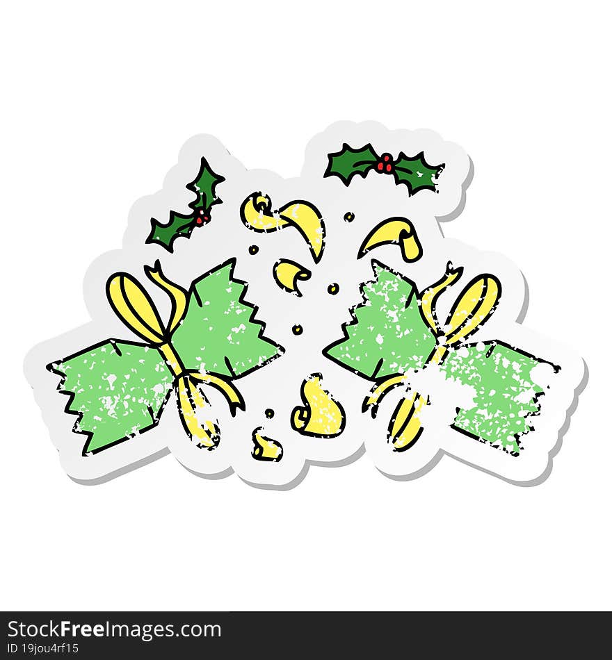 distressed sticker of a quirky hand drawn cartoon popped cracker