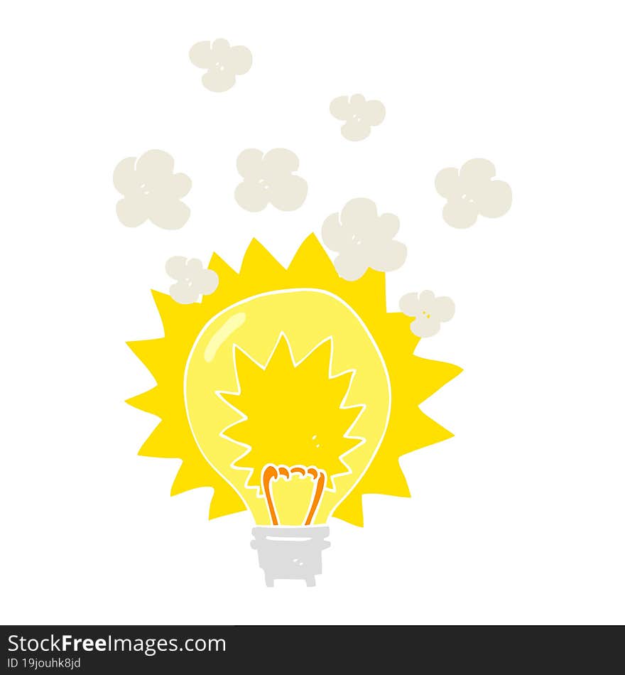 flat color illustration of a cartoon light bulb shining