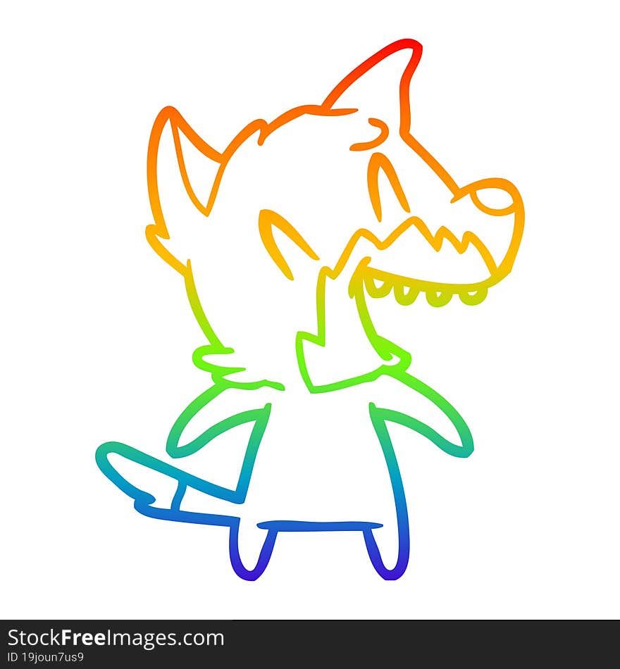 rainbow gradient line drawing of a laughing fox cartoon