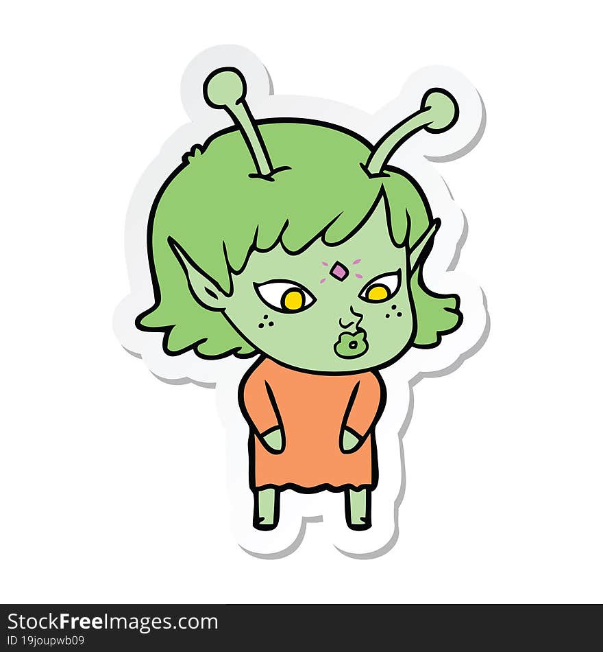 sticker of a pretty cartoon alien girl