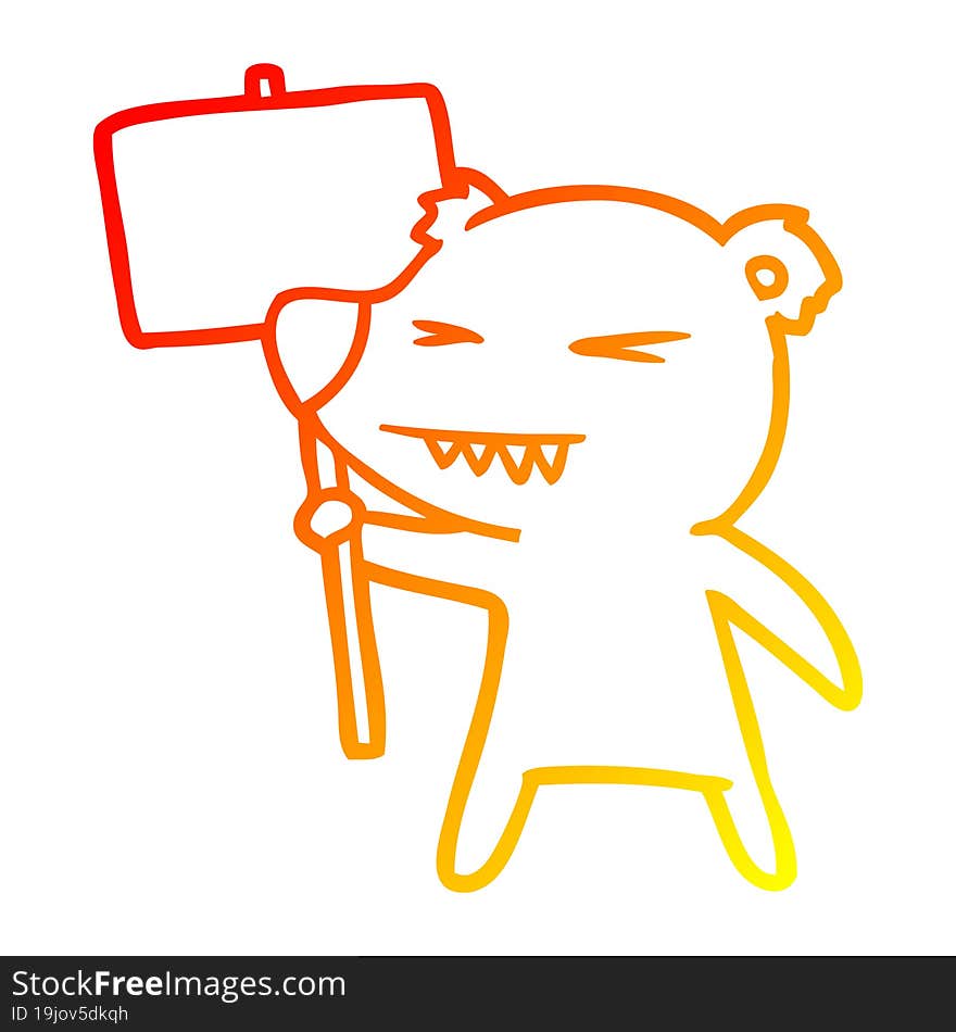 warm gradient line drawing of a angry bear cartoon protesting