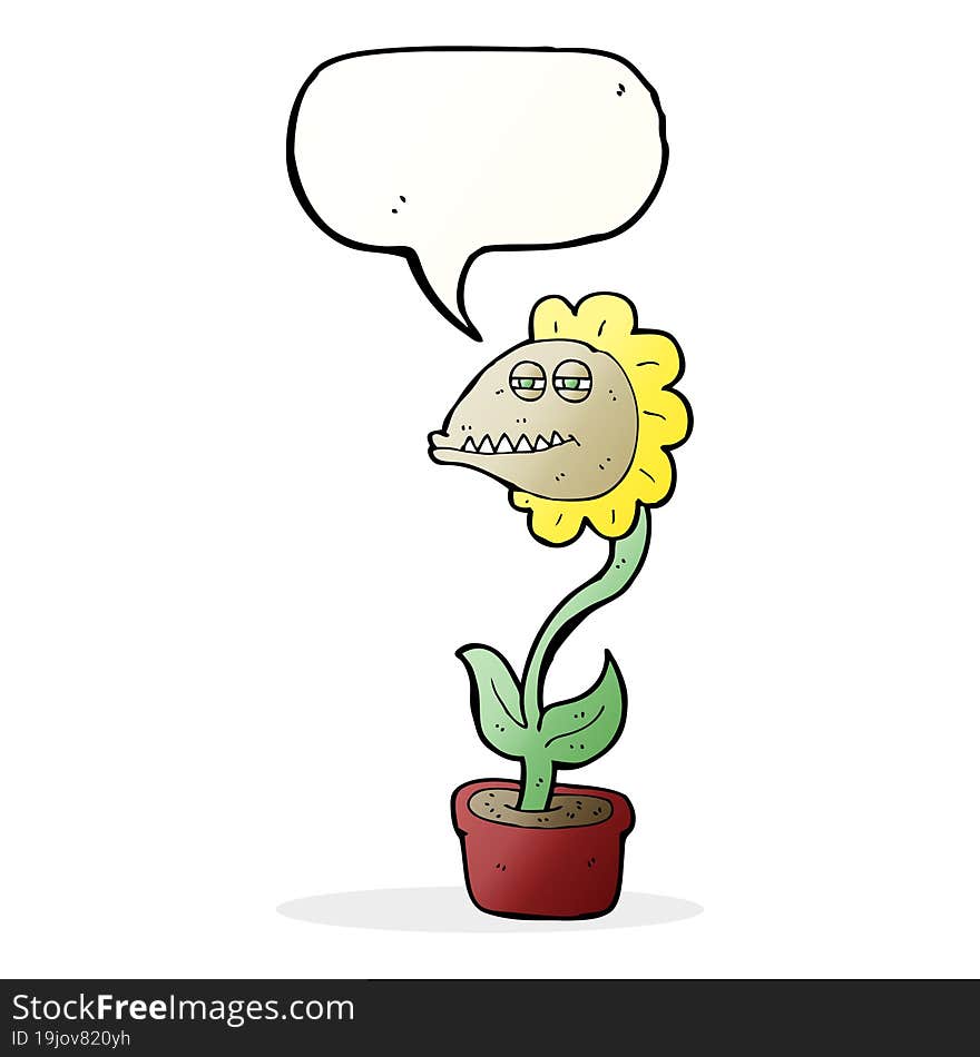 cartoon monster flower with speech bubble