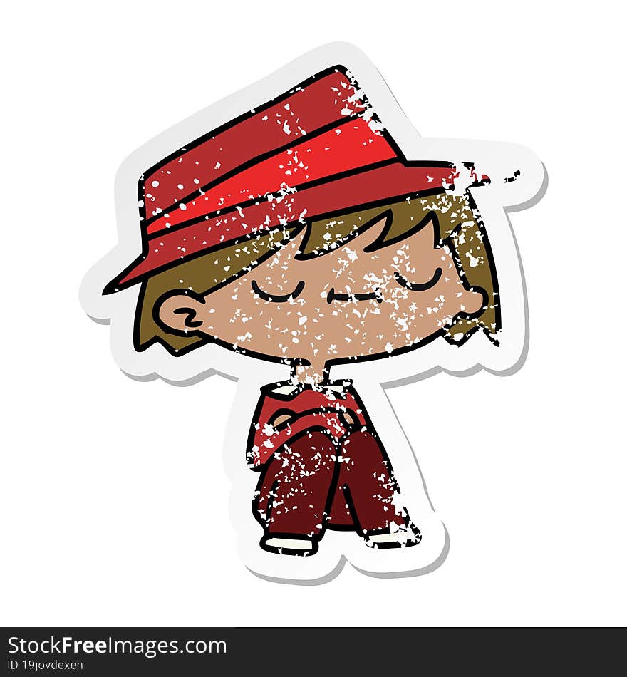 distressed sticker cartoon of a cute kawaii person