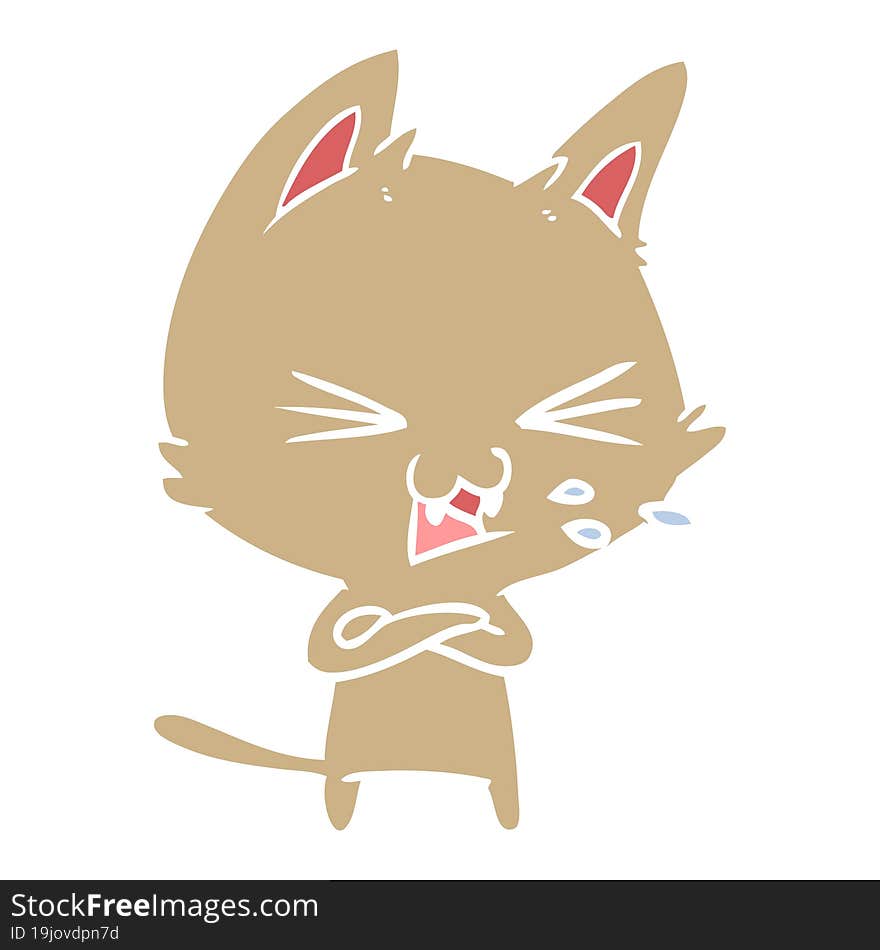 flat color style cartoon cat hissing