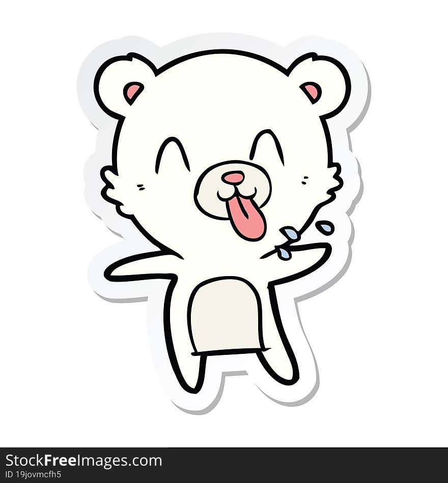 sticker of a rude cartoon polar bear sticking out tongue