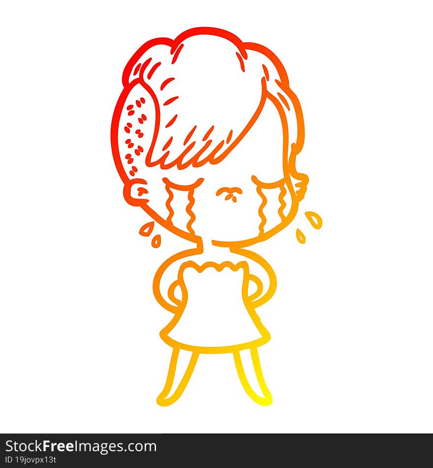 warm gradient line drawing of a cartoon crying girl