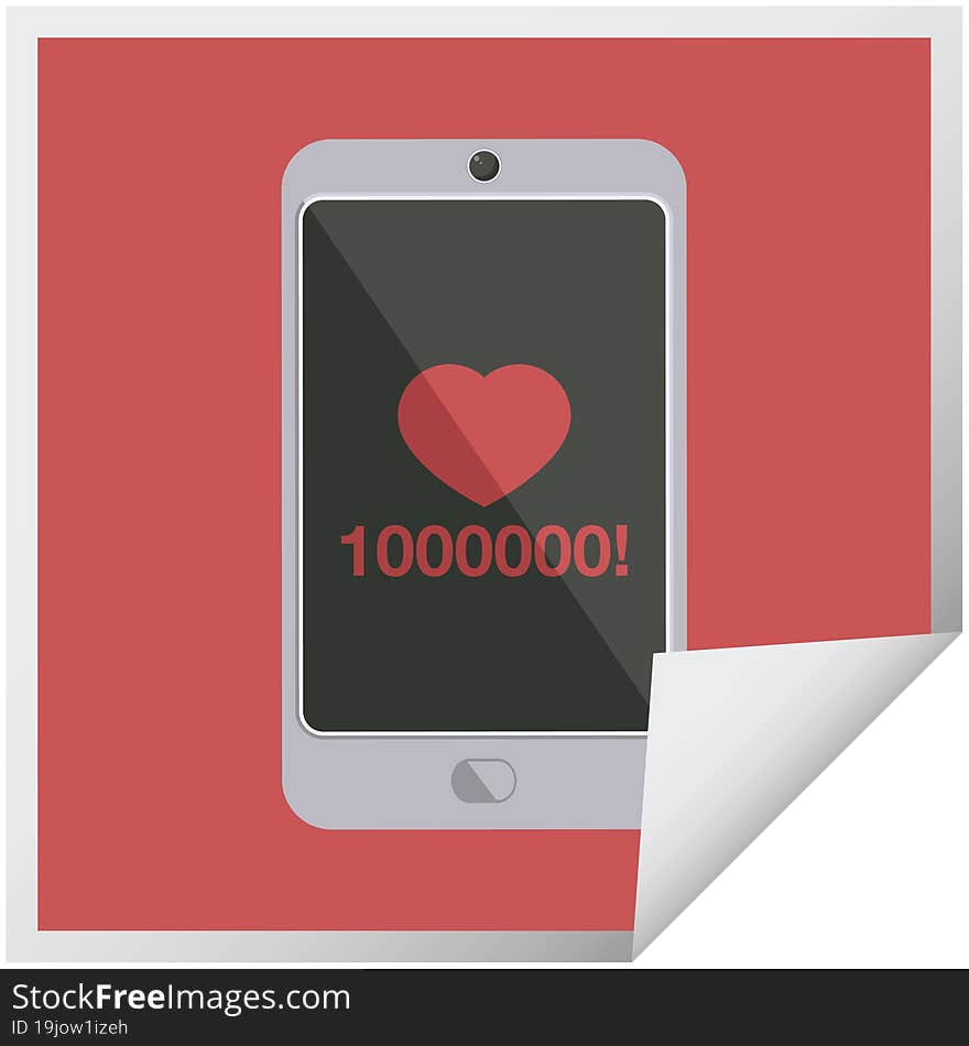 Mobile Phone Showing 1000000 Likes Graphic Square Sticker