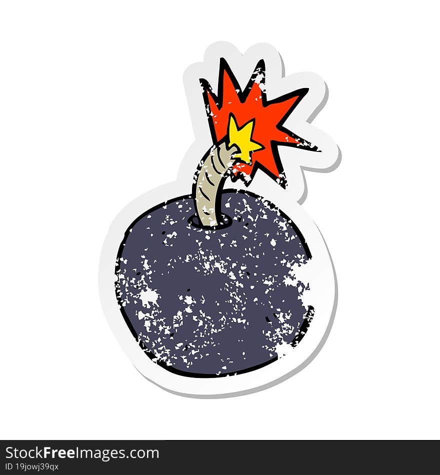 retro distressed sticker of a cartoon burning bomb