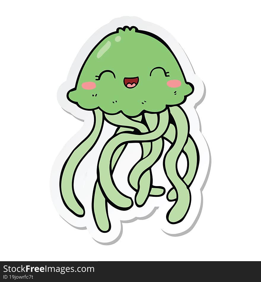 sticker of a cute cartoon jellyfish