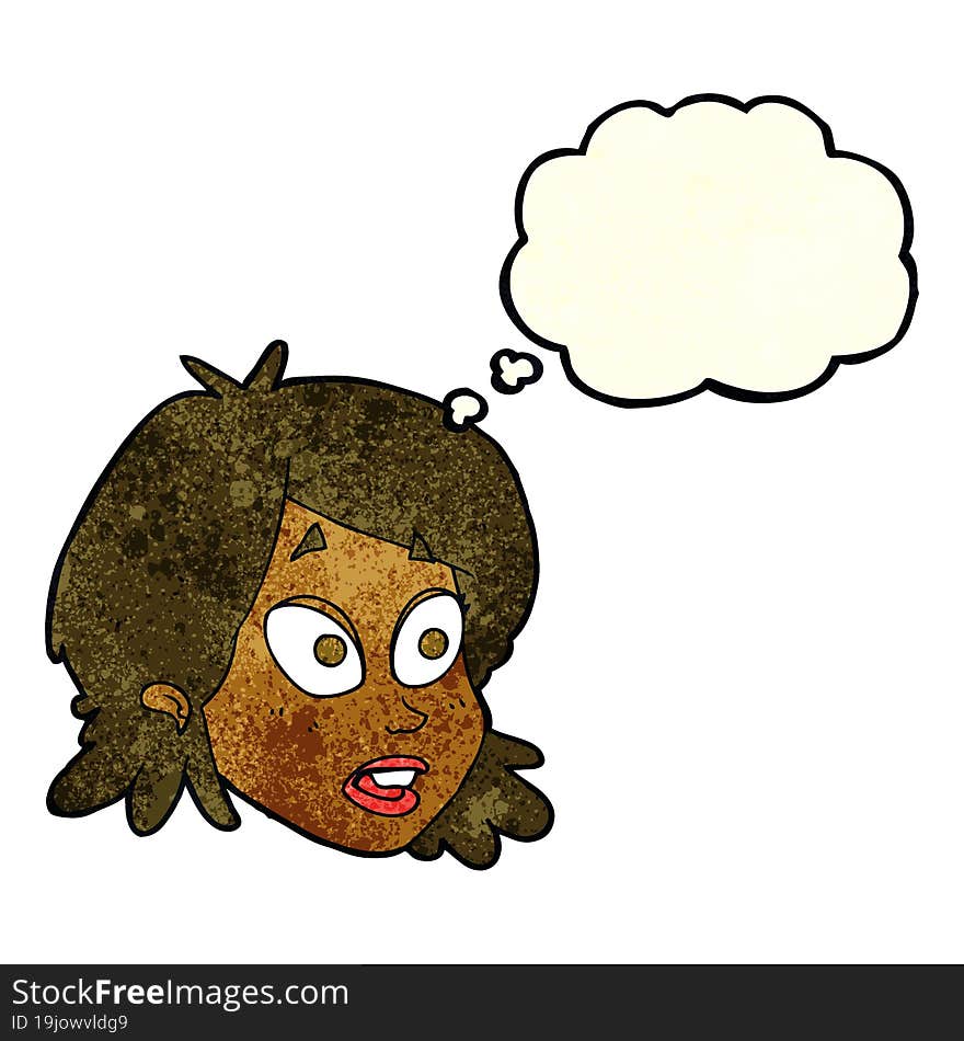 Cartoon Female Face With Surprised Expression With Thought Bubble