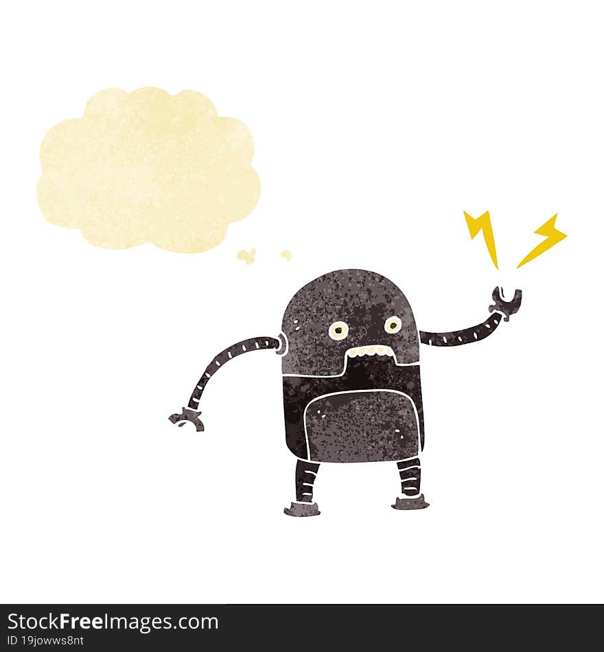 funny cartoon robot with thought bubble