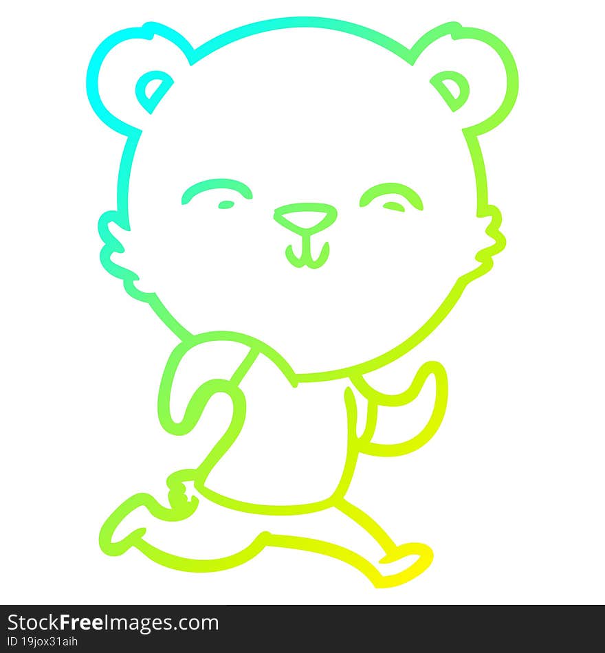 cold gradient line drawing happy cartoon bear jogging