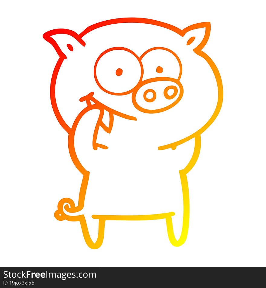 warm gradient line drawing of a cheerful pig cartoon