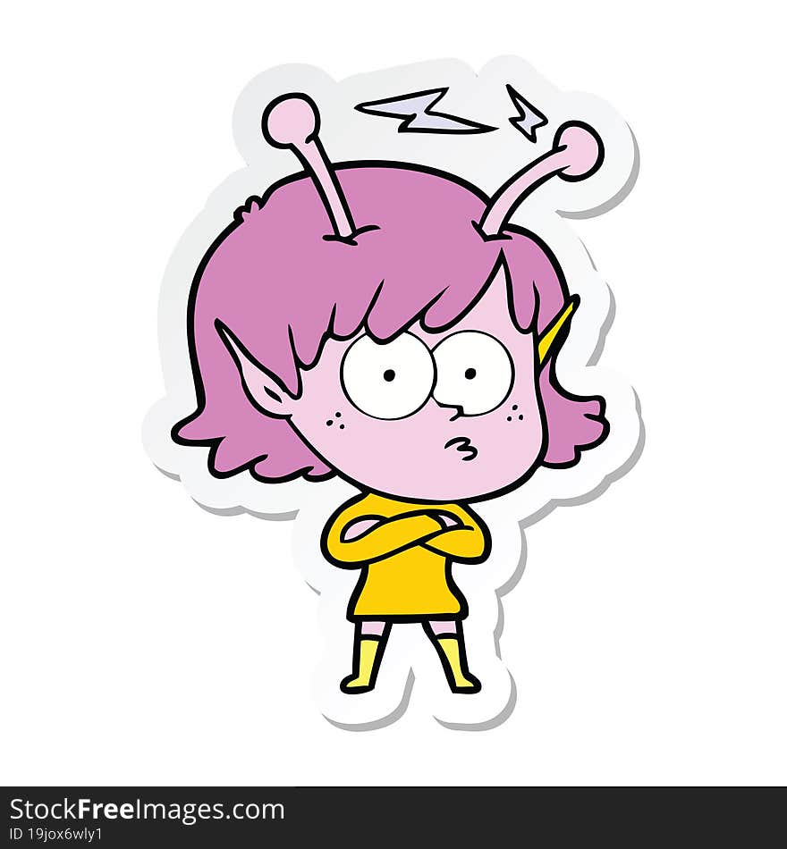 sticker of a cartoon alien girl