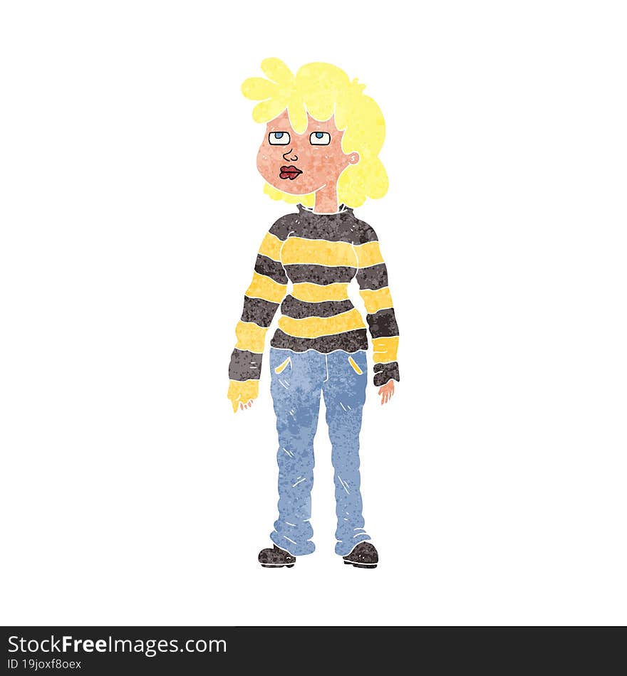 Retro Cartoon Woman In Casual Clothes