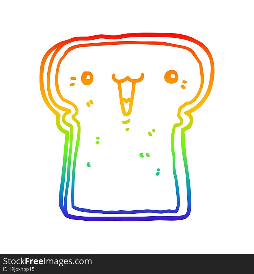 rainbow gradient line drawing of a cute cartoon toast