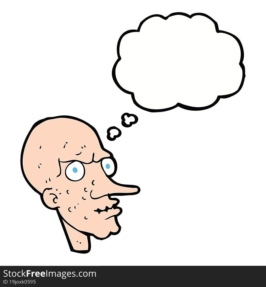 cartoon evil old man with thought bubble