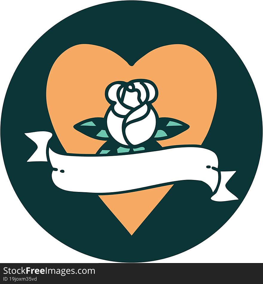 iconic tattoo style image of a heart rose and banner. iconic tattoo style image of a heart rose and banner