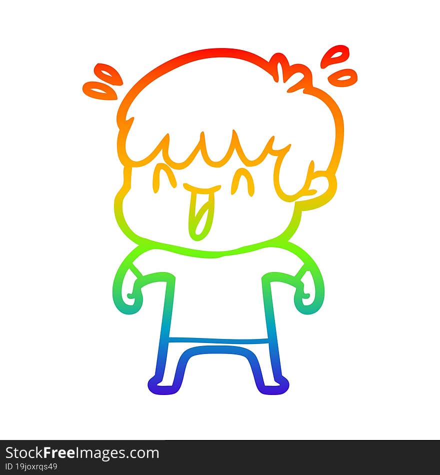 rainbow gradient line drawing of a cartoon laughing boy