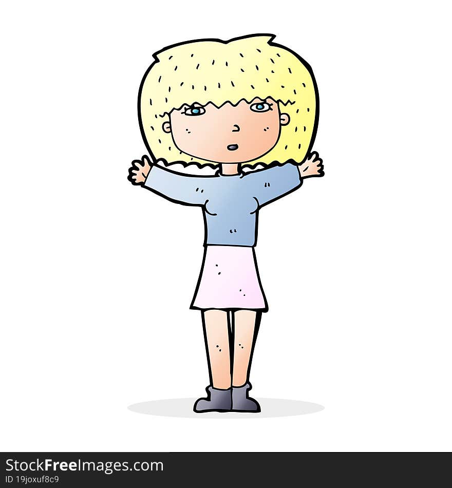 cartoon woman raising arms in air