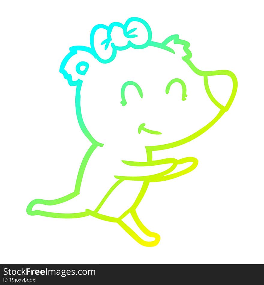 cold gradient line drawing running female bear cartoon