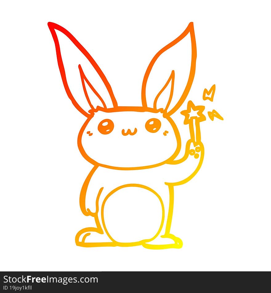 warm gradient line drawing of a cute cartoon rabbit