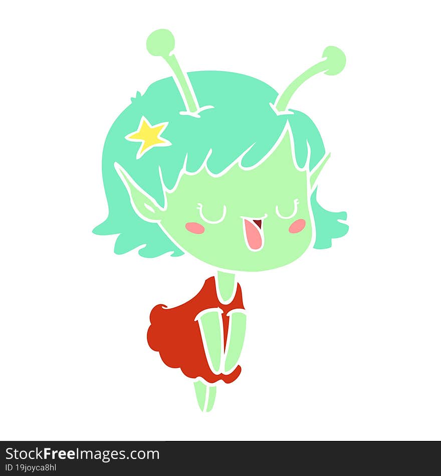 happy alien girl flat color style cartoon