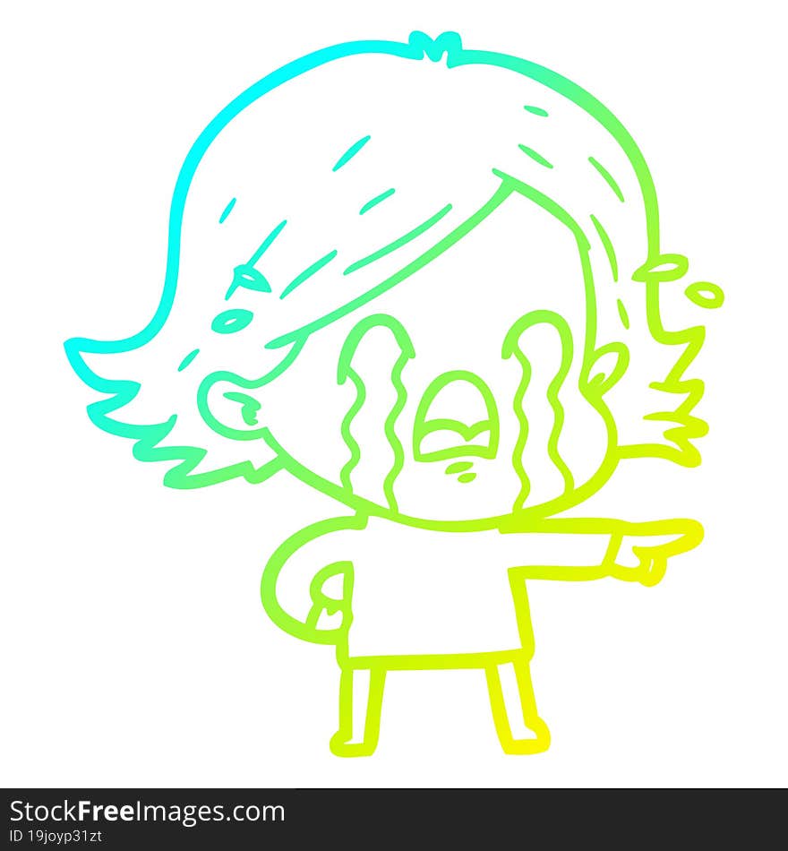 cold gradient line drawing of a cartoon woman crying