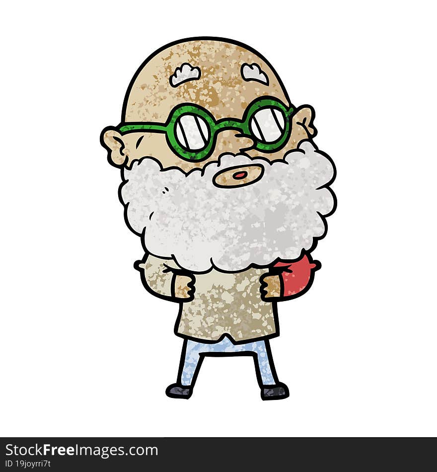 cartoon curious man with beard and glasses. cartoon curious man with beard and glasses