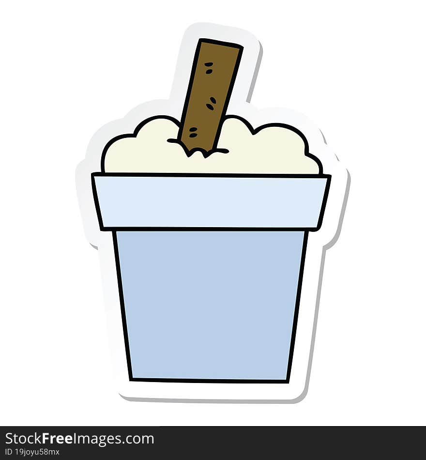 Sticker Of A Quirky Hand Drawn Cartoon Ice Cream Pot