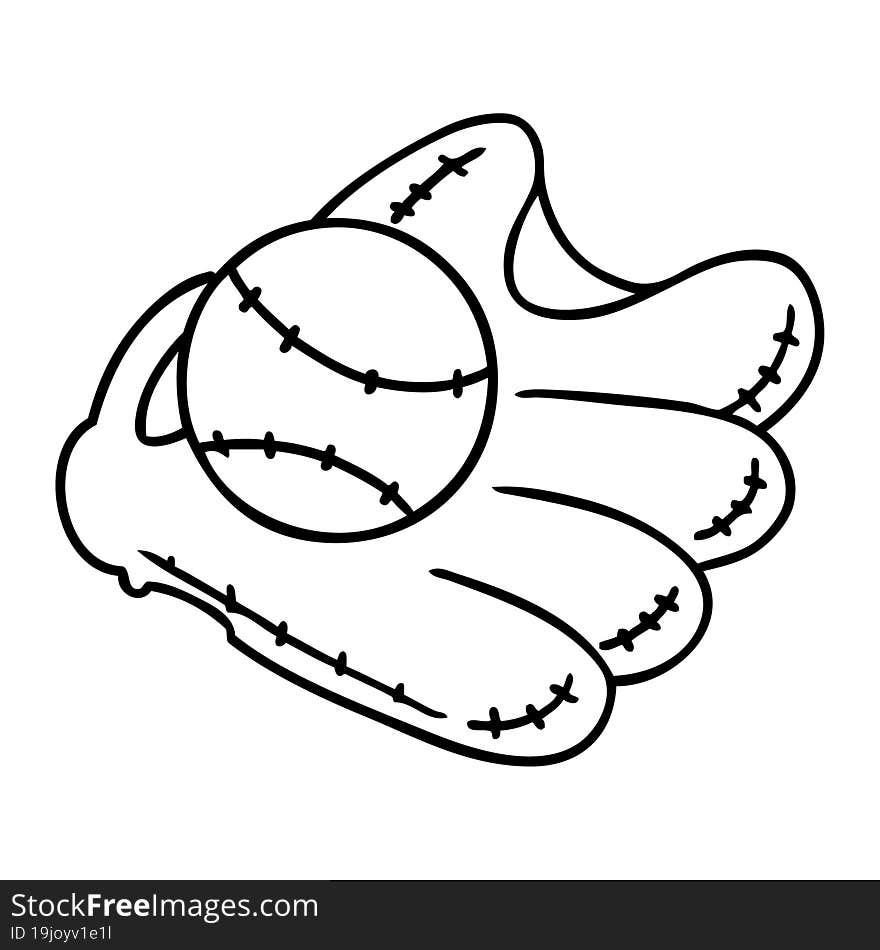 line drawing doodle of a baseball and glove