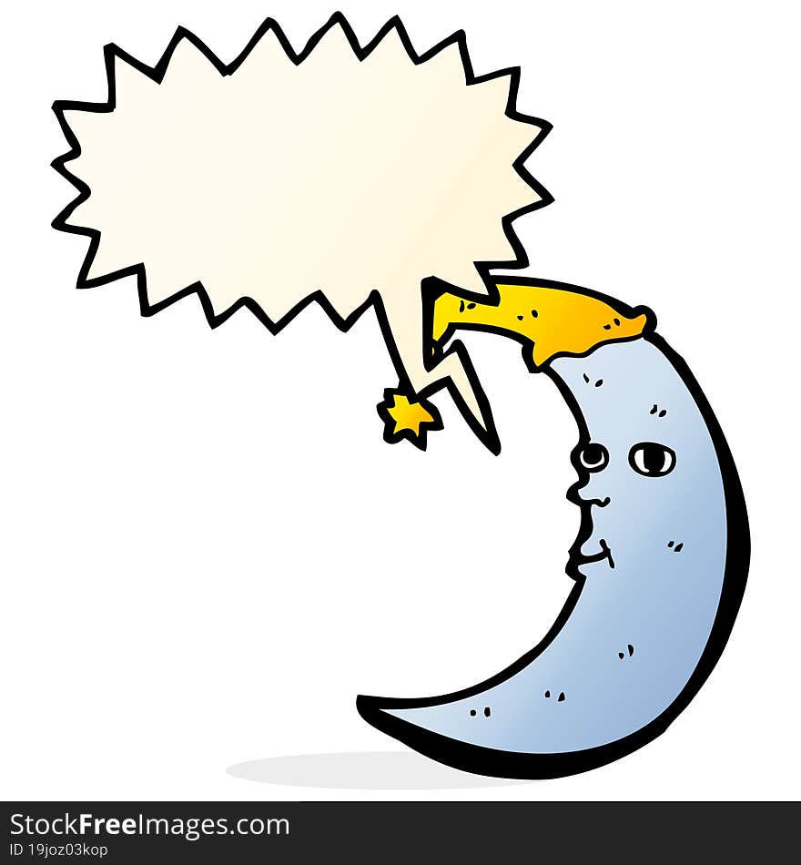 sleepy moon cartoon with speech bubble