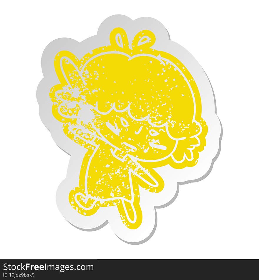 distressed old cartoon sticker of a cute kawaii girl. distressed old cartoon sticker of a cute kawaii girl