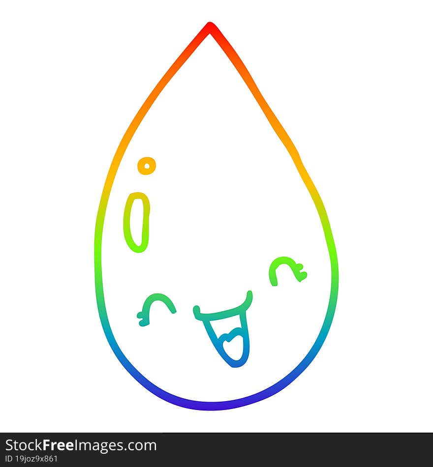 rainbow gradient line drawing of a cartoon raindrop