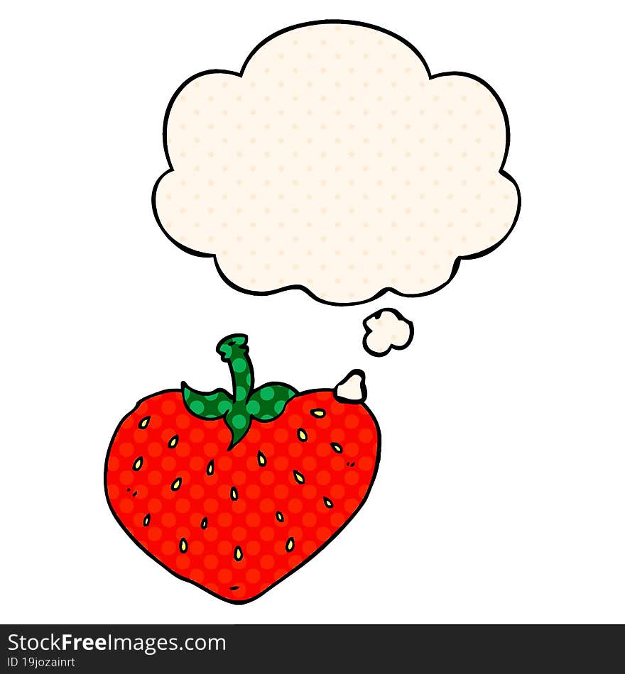 Cartoon Strawberry And Thought Bubble In Comic Book Style