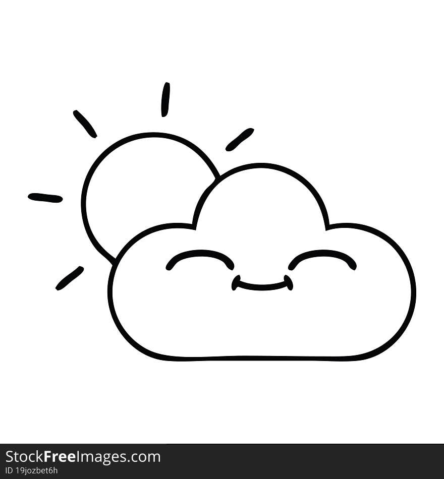 line drawing cartoon sunshine and cloud