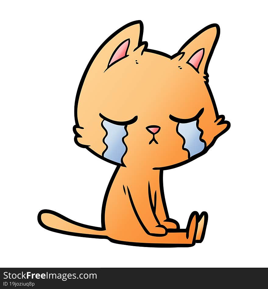 crying cartoon cat sitting. crying cartoon cat sitting