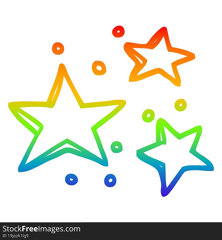 rainbow gradient line drawing cartoon decorative stars