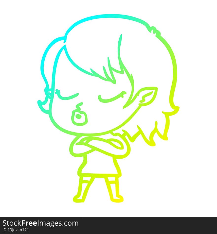 cold gradient line drawing cute cartoon vampire girl