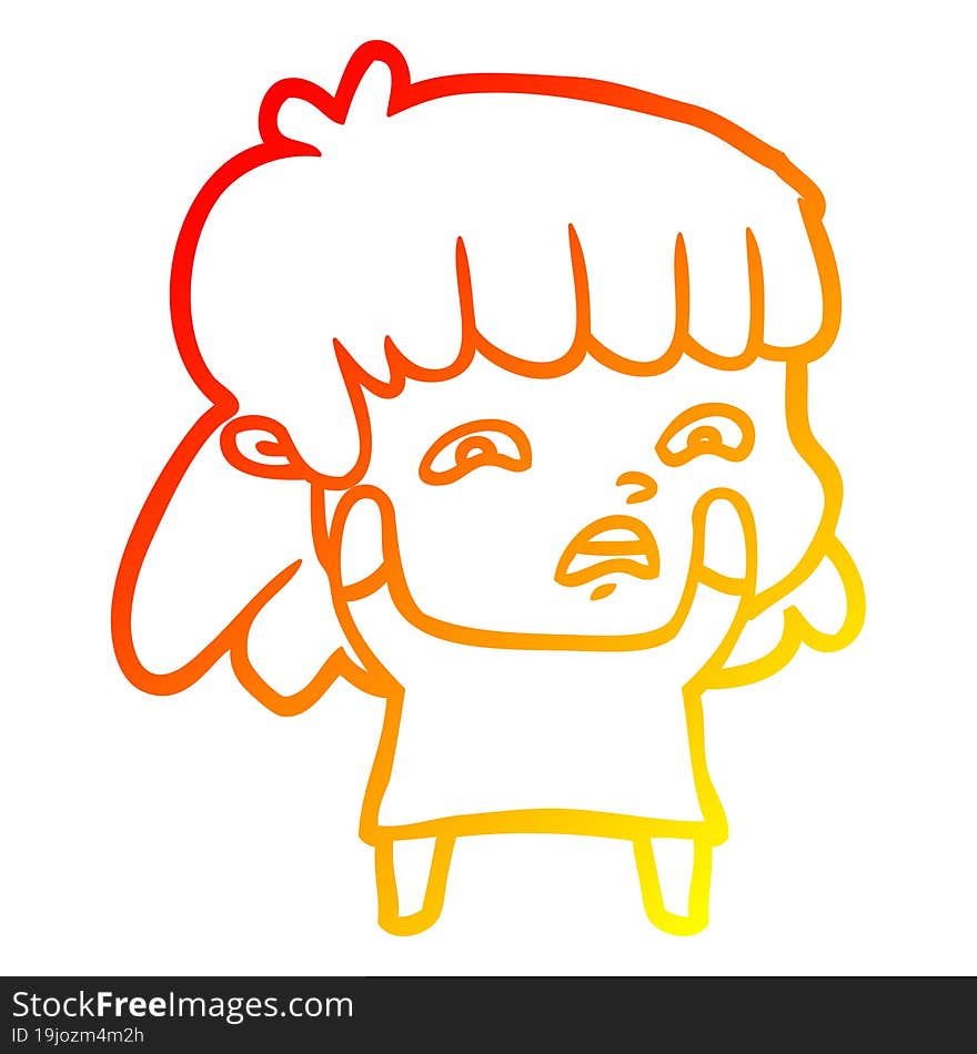 warm gradient line drawing cartoon worried woman