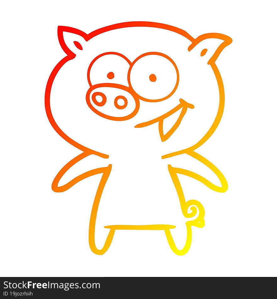 warm gradient line drawing of a cheerful pig cartoon