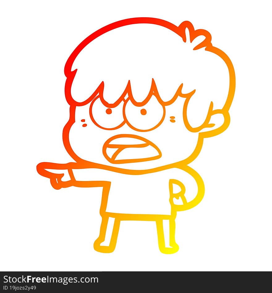 warm gradient line drawing worried cartoon boy