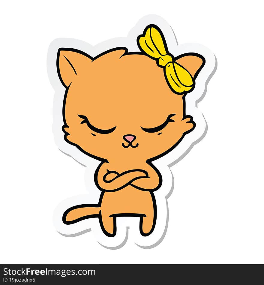 Sticker Of A Cute Cartoon Cat With Bow