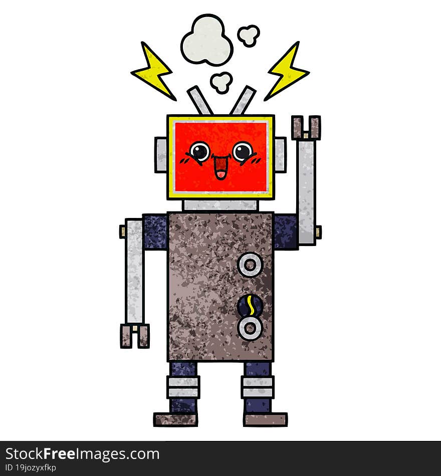 retro grunge texture cartoon happy robot