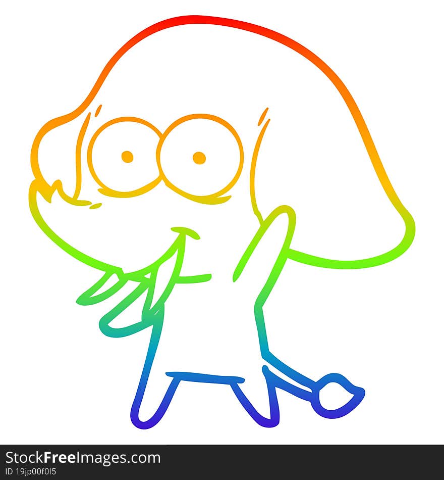 rainbow gradient line drawing happy cartoon elephant