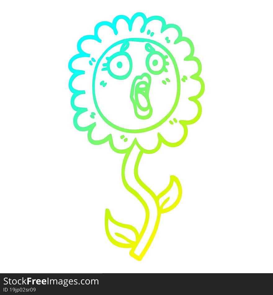 cold gradient line drawing cartoon shocked sunflower